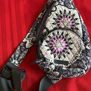 Vera Bradley Purple Cream and Black Quilted Crossbody Sling
